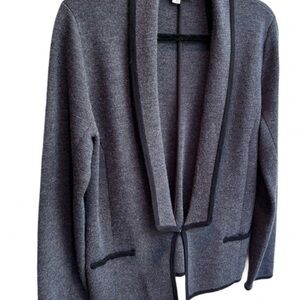 Ann Taylor Loft Wool Blend Classic Cardigan Gray With Black Trim Large